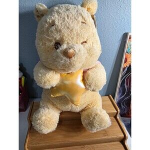 Disney MINISO Winnie the Pooh Sparkly Plush Bear Holding Star Pink Shirt 0+ New